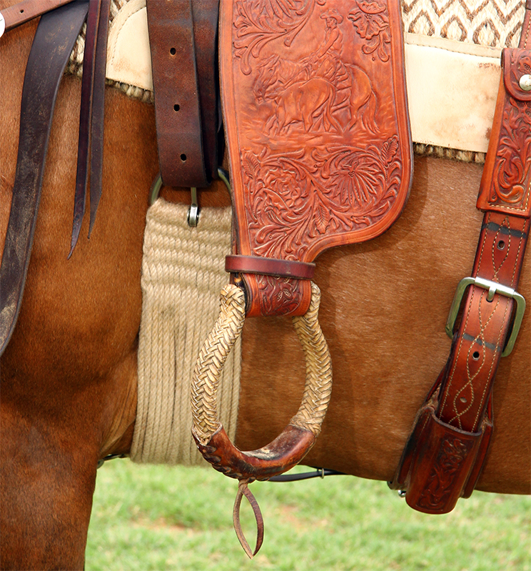 Hand Braided Rawhide Oxbow Stirrups - Dennis Moreland Tack