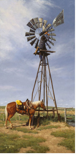 Horse by windmill