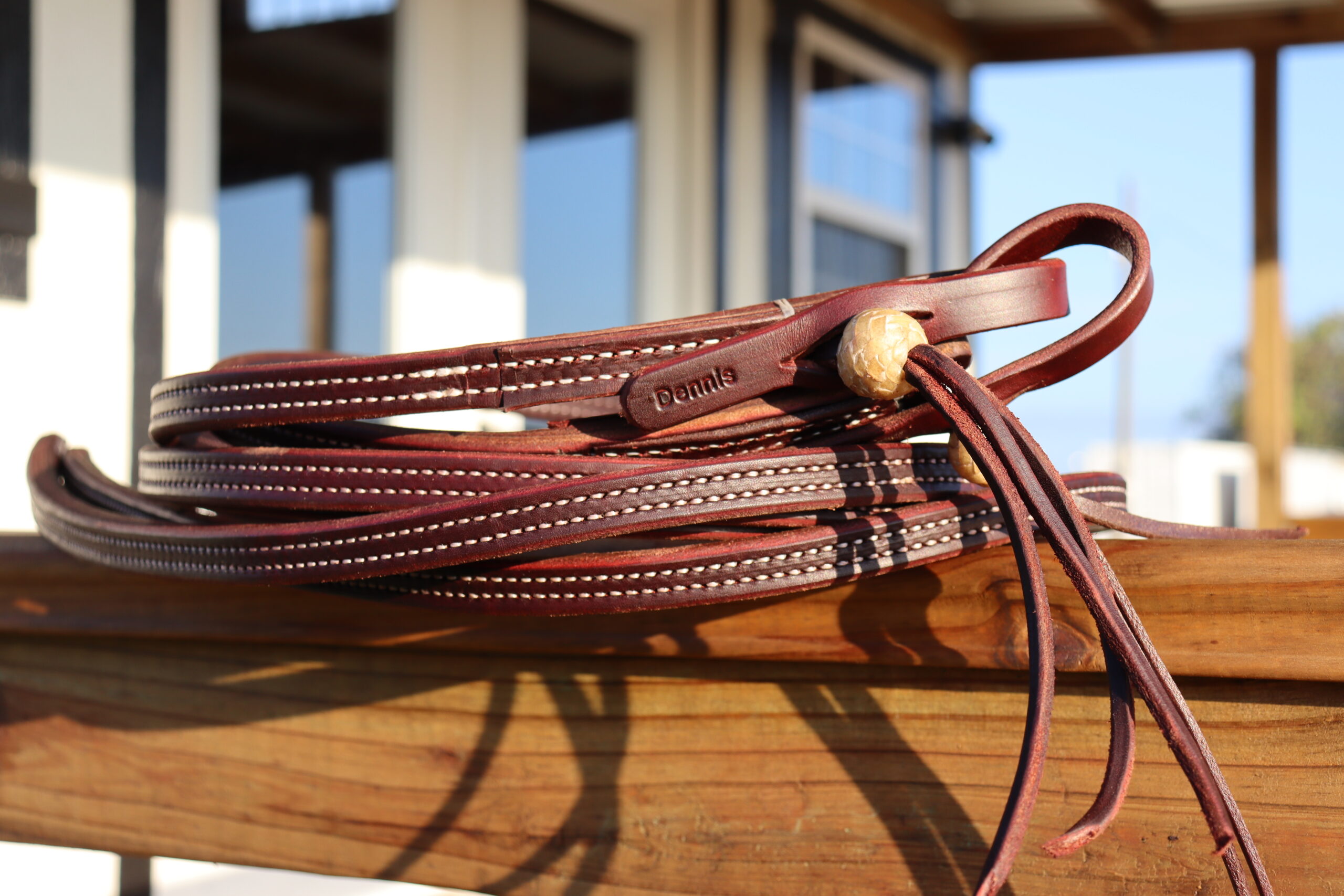 5/8" Latigo on Latigo Split Reins with Rawhide Ball - Image 2